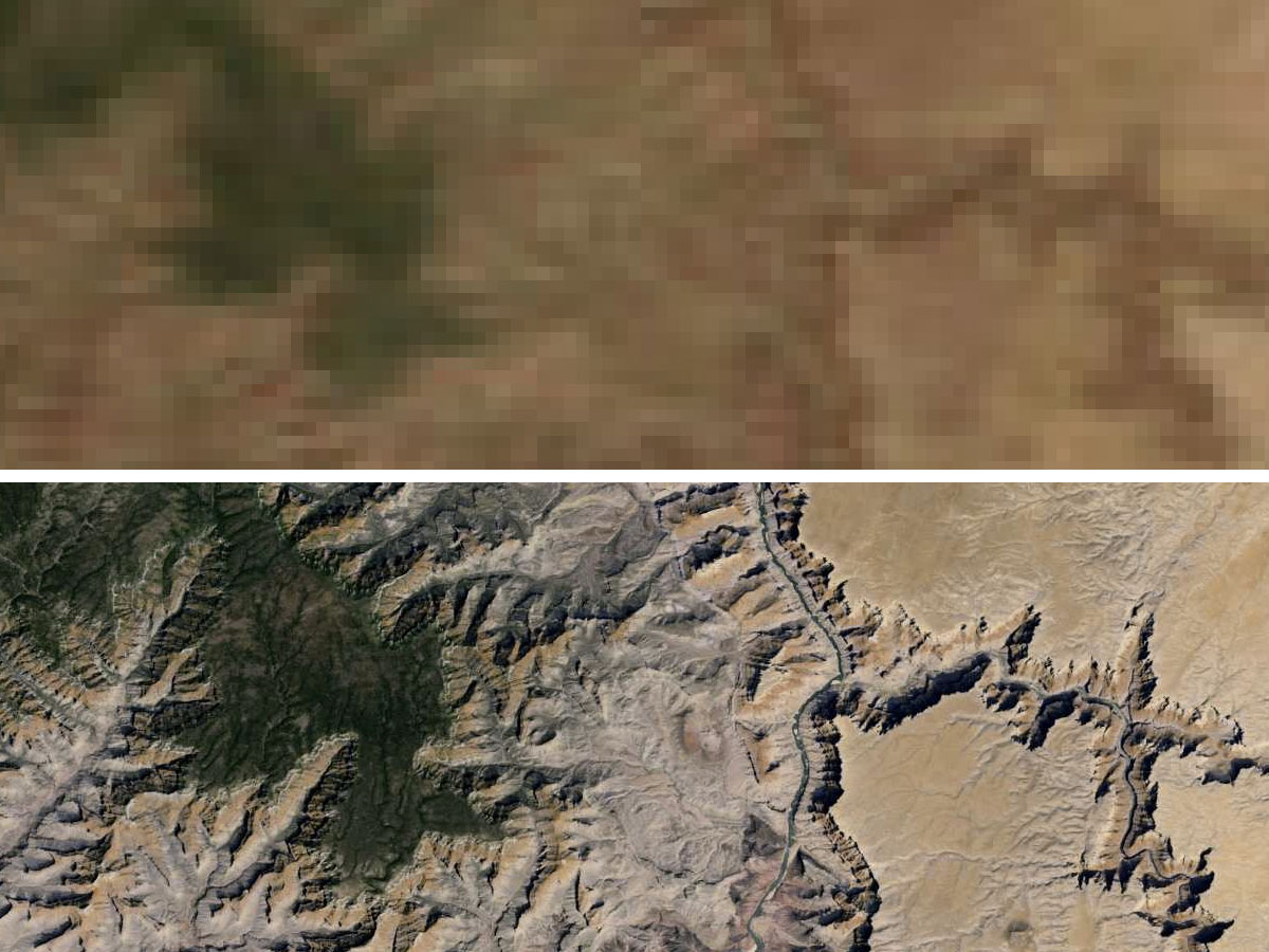 Ниже приводится сравнение фотографий, показывающих Большой Каньон